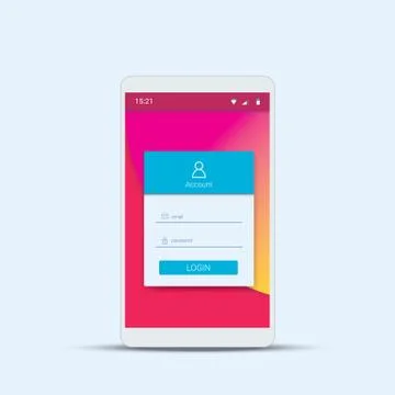 Mobile login menu template with modern material design for smartphone app Stock Illustration
