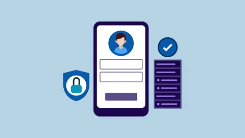 Mobile Login Process with Secure Data Connection 2d Animation with Alpha Mate Stock Footage 334827682