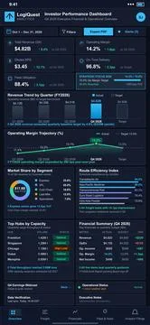 Mobile Logistics Investor Performance Dashboard with Financial Data and Chart Stock Illustration