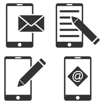 Mobile Mail Editing Vector Flat Icon Set Illustrazione stock