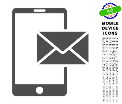 Mobile Mail Icon with Set Stock Illustration