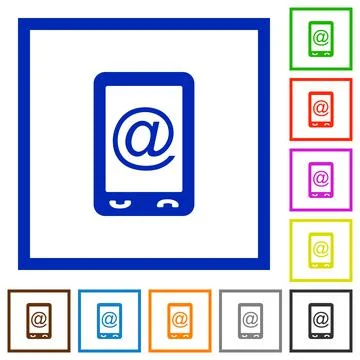 Mobile mailing flat framed icons Stock Illustration