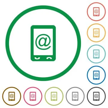 Mobile mailing flat icons with outlines Stock Illustration