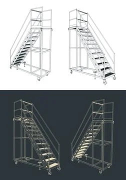 Mobile maintenance ladder Stock Illustration