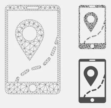 Mobile Map Navigation Vector Mesh 2D Model and Triangle Mosaic Icon 库存插图