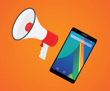 Mobile marketer promotion with smartphone and megaphone Stock Illustration