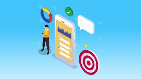 Mobile marketing and data analytics concept with man using smartphone next .. Stock Footage 337954689