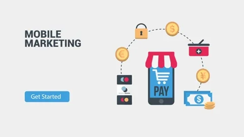 Mobile Marketing and Payment Technology Icons on Minimalist Background Stock Footage 341922494