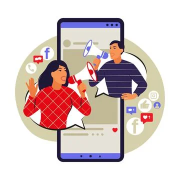 Mobile marketing concept. E-commerce, internet advertising, promotion. Vector Stock Illustration