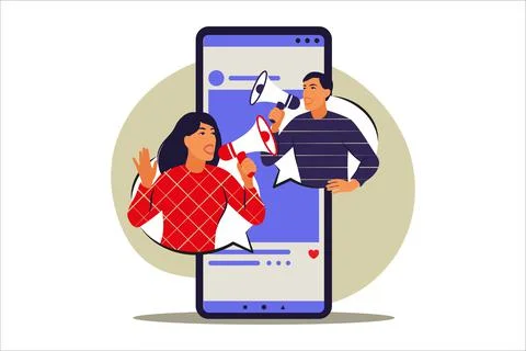 Mobile marketing concept. E-commerce, internet advertising, promotion. Vector Stock Illustration