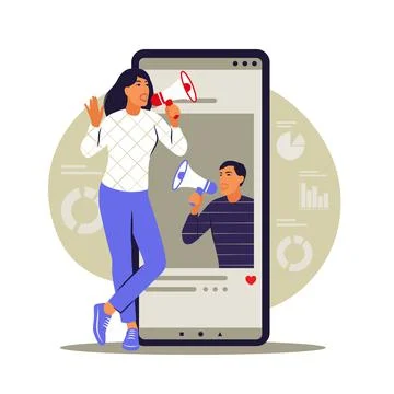 Mobile marketing concept. E-commerce, internet advertising, promotion. Vector Illustrazione stock