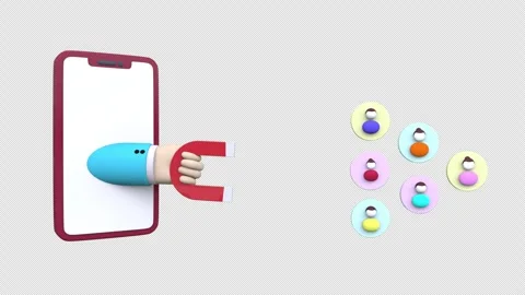 Mobile marketing using a magnet to attract potential customers, symbolizing.. Stock Footage 304591098