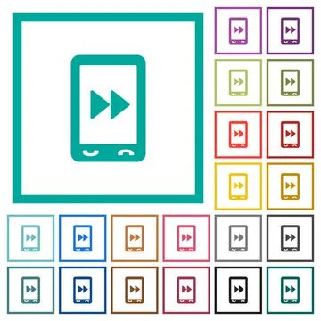 Mobile media fast forward flat color icons with quadrant frames Stock Illustration