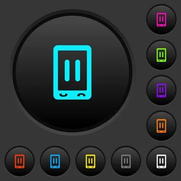 Mobile media pause dark push buttons with color icons Stock Illustration