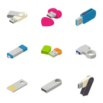 Mobile memory icons set, isometric style Stock Illustration