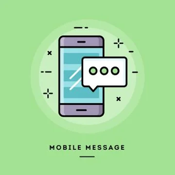 Mobile message, flat design thin line banner Stock Illustration