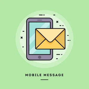 Mobile message, flat design thin line banner. Stock Illustration