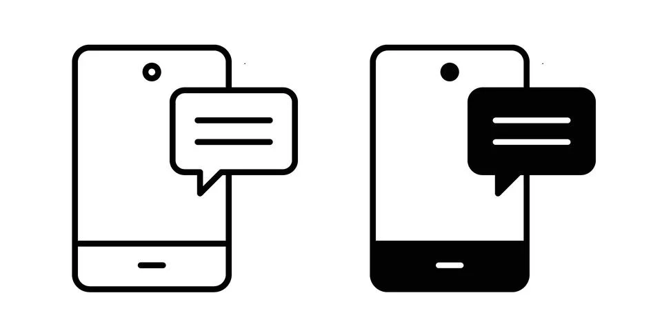 Mobile message notification icon black vector isolated on white Stock Illustration