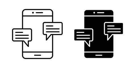 Mobile message notification icon in black and white. vector icon pack for w.. Stock Illustration