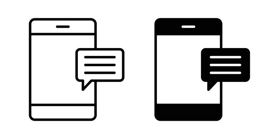 Mobile message notification icon solid, line, and editable vector set. Stock Illustration