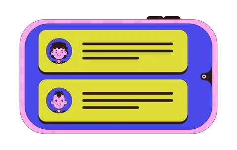 Mobile messaging app on smartphone screen 2D cartoon object 库存插图