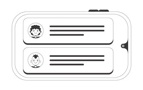 Mobile messaging app on smartphone screen 2D line object 库存插图