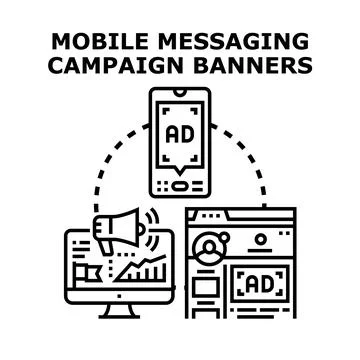 Mobile messaging campaign banner development concept Stock Illustration