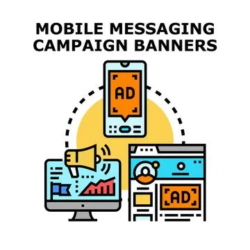 Mobile messaging campaign banner development concept 스톡 일러스트
