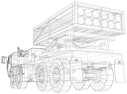 Mobile missile system. The layers of visible and invisible lines are separated Stock Illustration