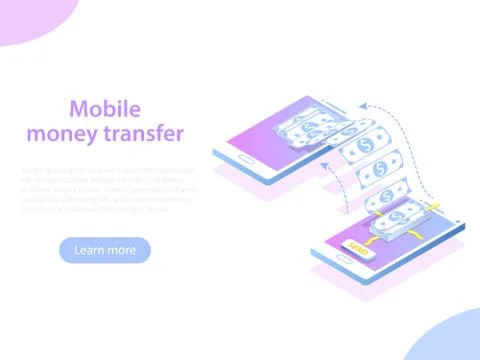 Mobile money transfer isometric vector concept. Stock Illustration
