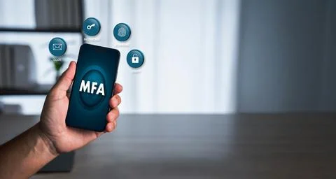 Mobile multi-factor authentication (MFA) concept showing password, biometri.. 写真素材