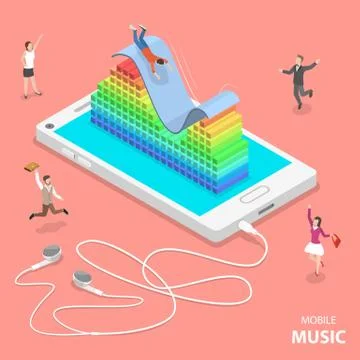 Mobile music flat isometric vector concept. Stock Illustration
