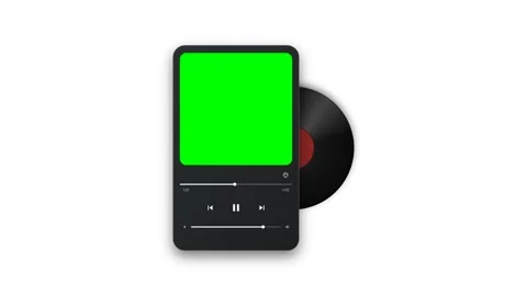 Mobile music player app interface with green screen and vinyl disc 4K Vidéo 340154089