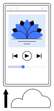 Mobile Music Player Interface with Cloud Storage Backup Indication for Stre.. イラスト素材