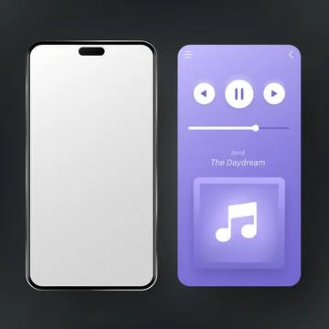 Mobile music player interface design with smartphone mockup display 스톡 일러스트