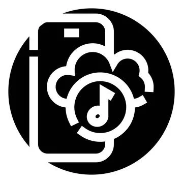 Mobile music streaming on cloud storage downloading icon 스톡 일러스트