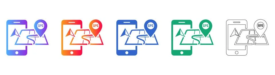Mobile Navigation and GPS Location Map Icon Set Stockillustratie