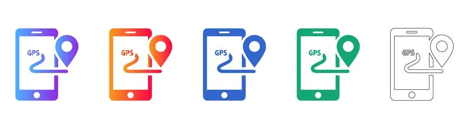 Mobile Navigation and GPS Route Icons in Gradient and Outline Styles イラスト素材