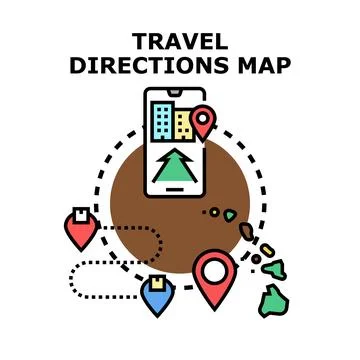 Mobile navigation application guiding travelers planning routes Stock Illustration
