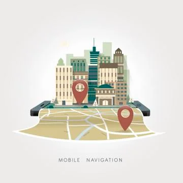 Mobile navigation apps concept in flat design Stock Illustration