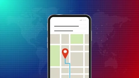 Mobile navigation apps search navigate location mark pointer smartphone Video stock 309356916
