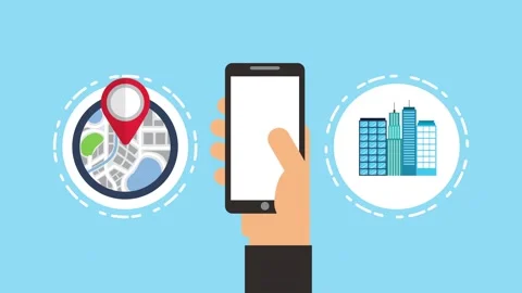 Mobile navigation concept animation showing smartphone with map location an.. Video stock 338424736