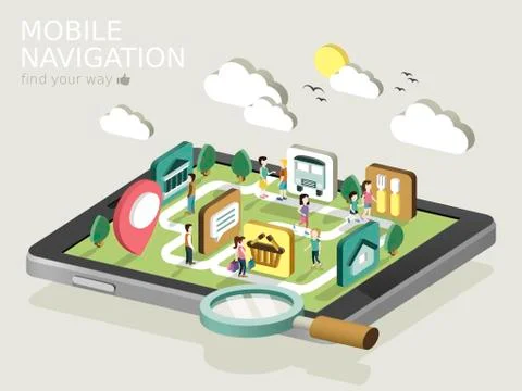 Mobile navigation flat 3d isometric infographic Stock Illustration