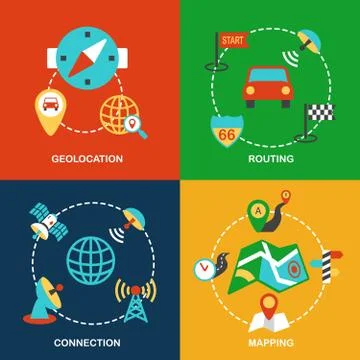 Mobile navigation flat set Illustrazione stock