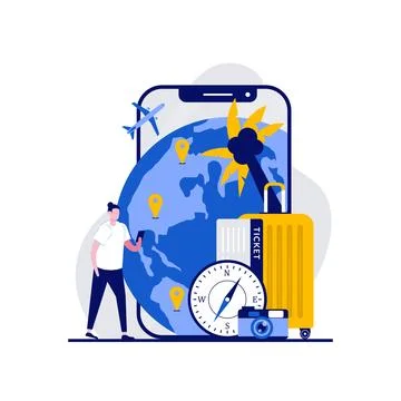 Mobile navigation, GPS concepts with character. People stand near smartphon.. Stock-Illustration