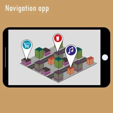 Mobile navigation GPS with map pointers Stock Illustration
