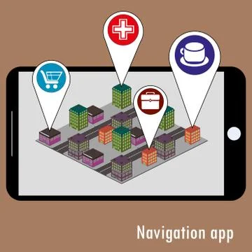 Mobile navigation GPS with map pointers Stock Illustration