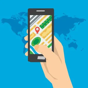 Mobile navigation - hand with phone Stock Illustration