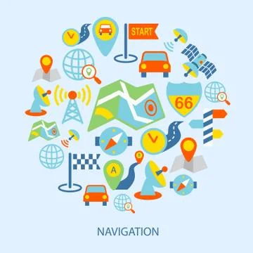 Mobile navigation icons flat 库存插图