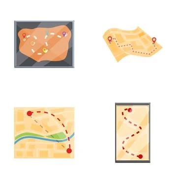 Mobile navigation icons set cartoon vector. Gps navigation map on phone screen Ilustração Stock